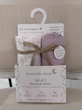 🤍 NWT Pretty Pale Lavender & floral & Lavender Baby Crib Sheets Set of 2